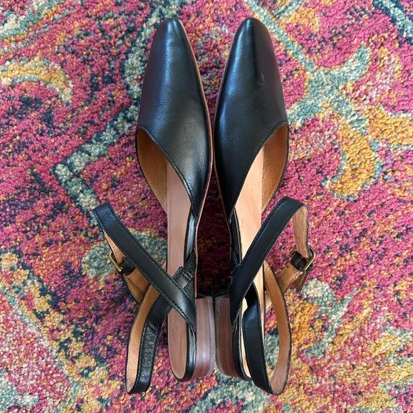Madewell | Women’s Black Leather The Jeanne Slingback Adjustable Strap Flats 7 - Picture 9 of 16